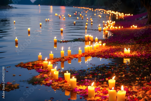floating flowers with candlelight during Pitru Paksha