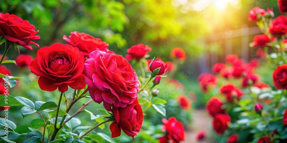 Vibrant red roses blooming in a lush garden, blooms, flowers, nature, plants, garden, red, vibrant, beauty, petals, blossoms Vibrant red roses blooming in a lush garden, blooms, flowers, nature, plants, garden, red, vibrant, beauty, petals, blossoms