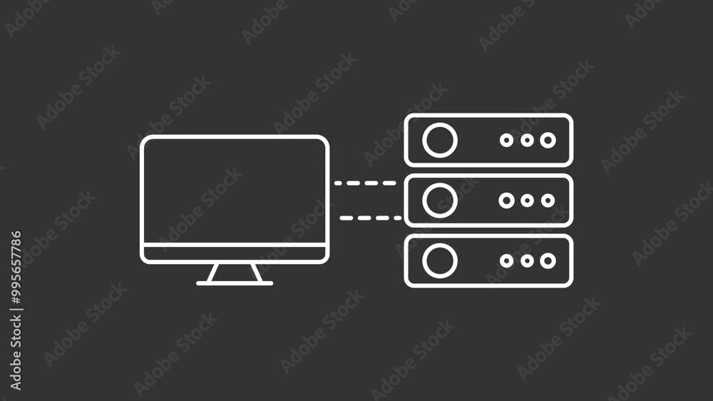 Data transfer white line animation. FTP animated icon. Moving lines, scaling dots. Cloud technology, upload. Isolated illustration on dark background. Transition alpha video. Motion graphic Data transfer white line animation. FTP animated icon. Moving lines, scaling dots. Cloud technology, upload. Isolated illustration on dark background. Transition alpha video. Motion graphic