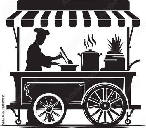 Street food cart silhouette vector illustration isolated on a white background