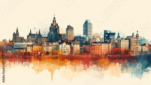 Cardiff, color pen pencil hand-drawn effect drawing illustration for travel poster, card, wallpaper, backdrop or banner. Modern, clear, artistic and simple photo