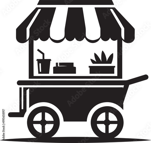 Street food cart silhouette vector illustration isolated on a white background