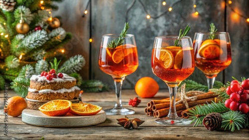 Festive holiday table with Aperol Spritz and winter dessert , holiday, table setting, celebration, Aperol Spritz