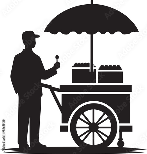 Street food cart silhouette vector illustration isolated on a white background