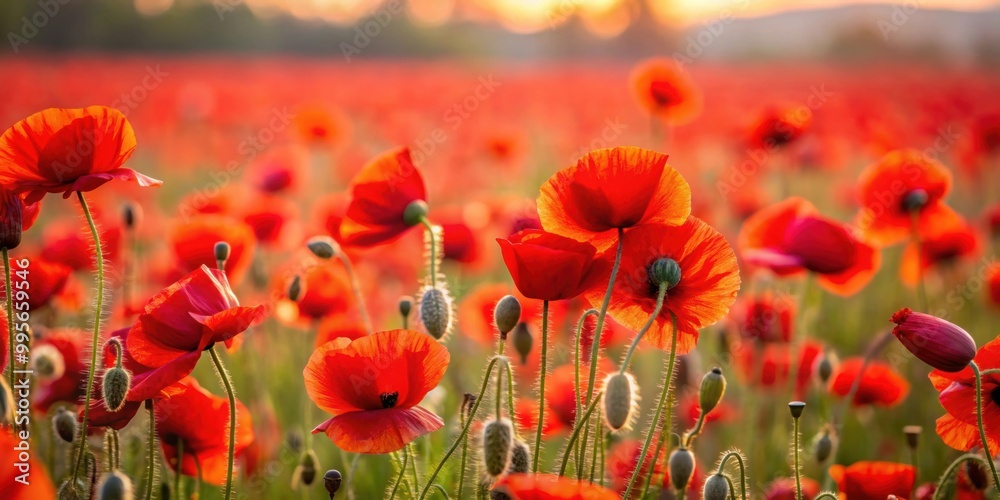 Fototapeta premium of a vibrant poppy field in red and black, poppy, field, flowers, vibrant, colors,nature, landscape, beauty, outdoors, foliage
