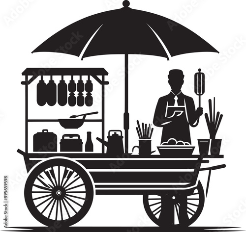 Street food cart silhouette vector illustration isolated on a white background