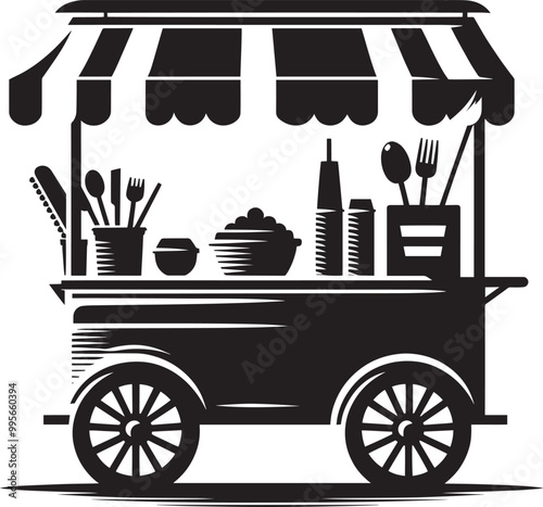 Street food cart silhouette vector illustration isolated on a white background