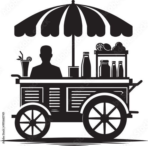 Street food cart silhouette vector illustration isolated on a white background