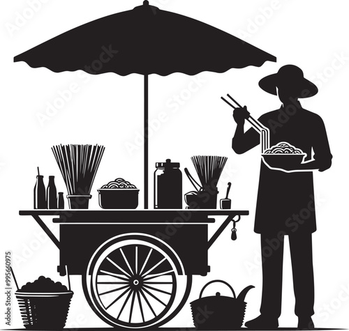 Street food cart silhouette vector illustration isolated on a white background