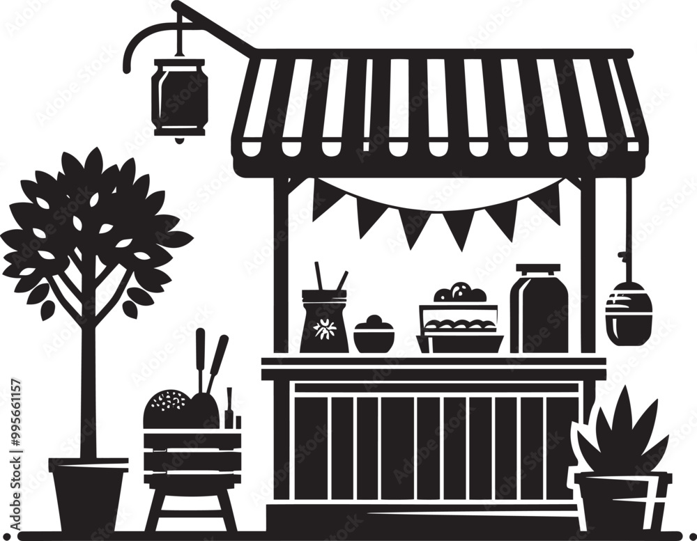 Obraz premium Street food cart silhouette vector illustration isolated on a white background