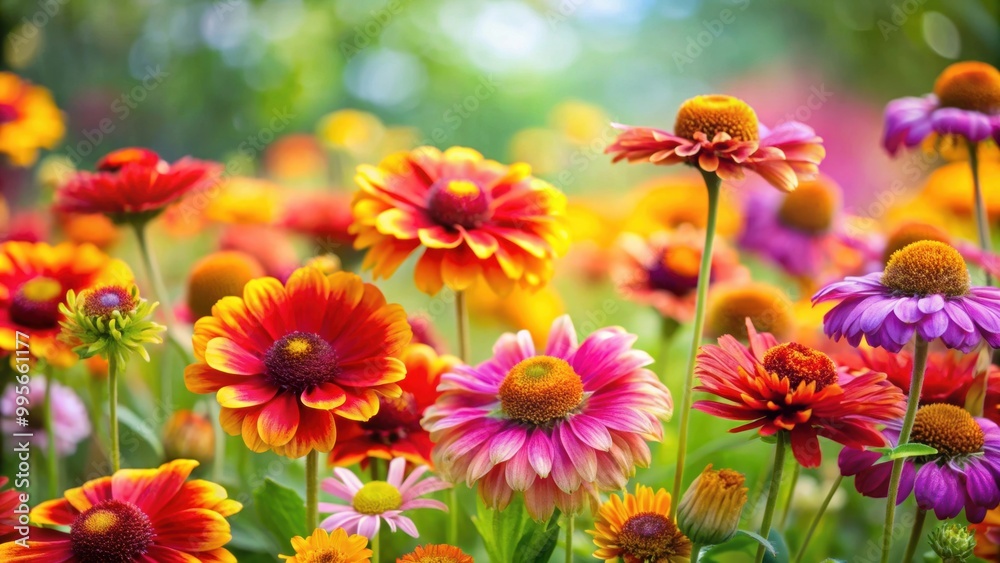 Vibrant summer flowers in full bloom with a blurred background of colorful petals, floral, nature, vibrant, colorful Vibrant summer flowers in full bloom with a blurred background of colorful petals, floral, nature, vibrant, colorful