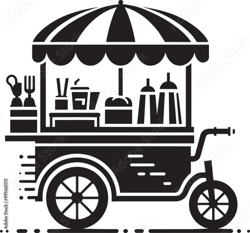 Street food cart silhouette vector illustration isolated on a white background