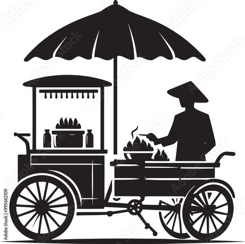 Street food cart silhouette vector illustration isolated on a white background