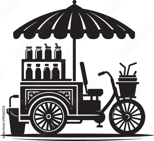 Street food cart silhouette vector illustration isolated on a white background