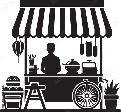 Street food cart silhouette vector illustration isolated on a white background