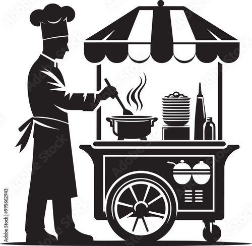Street food cart silhouette vector illustration isolated on a white background