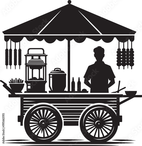 Street food cart silhouette vector illustration isolated on a white background