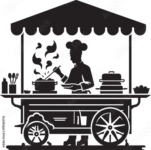 Street food cart silhouette vector illustration isolated on a white background
