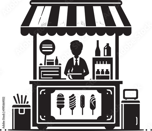 Street food cart silhouette vector illustration isolated on a white background