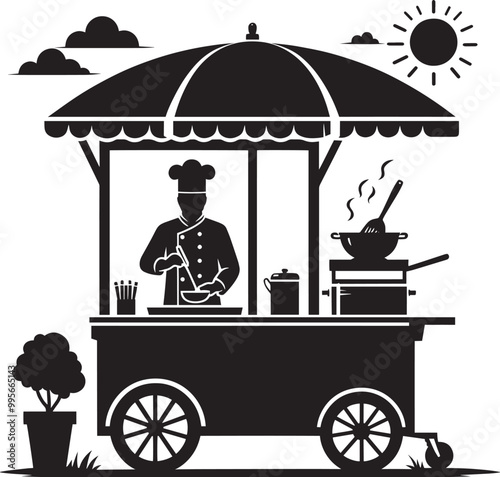 Street food cart silhouette vector illustration isolated on a white background