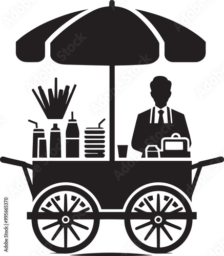 Street food cart silhouette vector illustration isolated on a white background