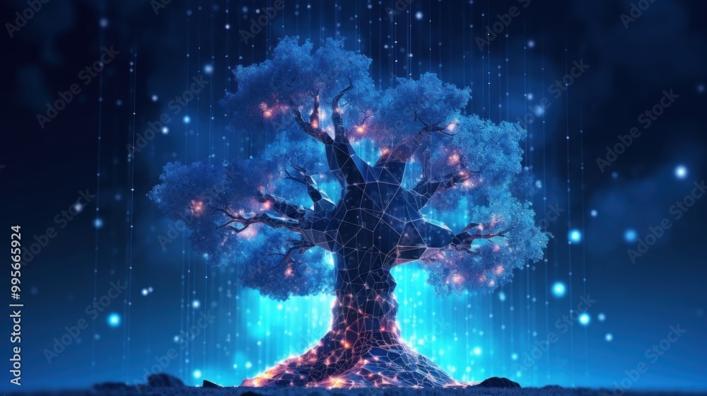 Glowing Digital Tree with Abstract Lights Glowing Digital Tree with Abstract Lights