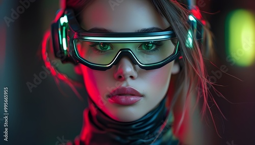 Futuristic Vision: Close-up Portrait of a Woman in High-Tech Glasses