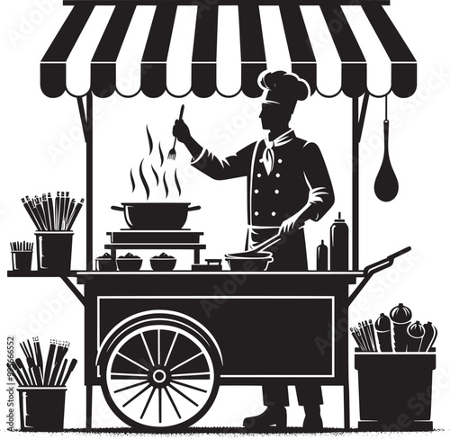 Street food cart silhouette vector illustration isolated on a white background