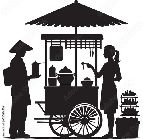Street food cart silhouette vector illustration isolated on a white background