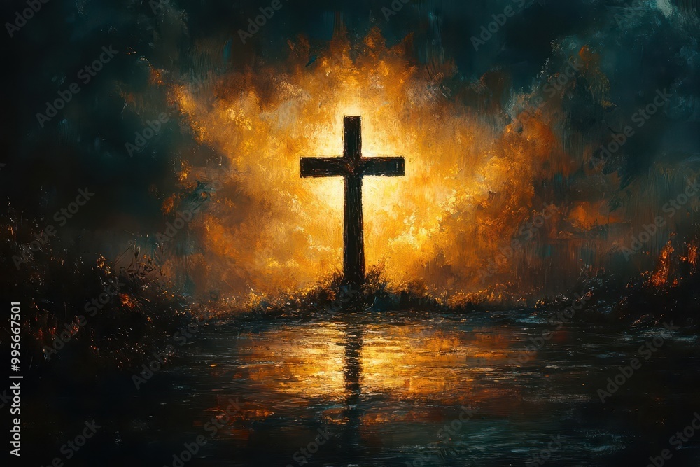 a poignant depiction of the cross of jesus radiating light and hope surrounded by ethereal elements that symbolize faith love and compassion inviting viewers into a reflective spiritual space a poignant depiction of the cross of jesus radiating light and hope surrounded by ethereal elements that symbolize faith love and compassion inviting viewers into a reflective spiritual space
