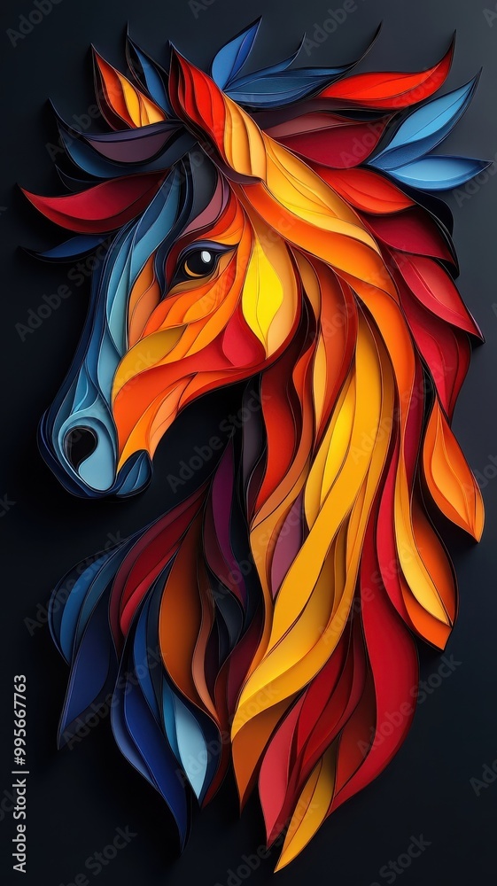 Obraz premium Stylized horse, modern aesthetics with sharp lines, contrasting colors, and a unique artistic perspective.
