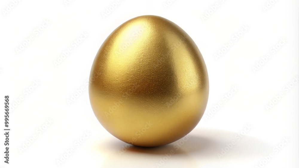 Golden egg is standing up on a white background representing success, wealth and investment Golden egg is standing up on a white background representing success, wealth and investment