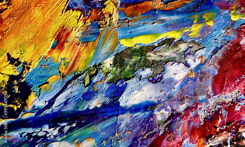 Color texture. Hand drawn oil painting on canvas. Abstract art background. Modern, contemporary art. Colorful canvas. Wall decor background	
