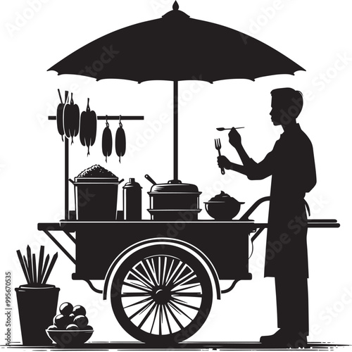 Street food cart silhouette vector illustration isolated on a white background