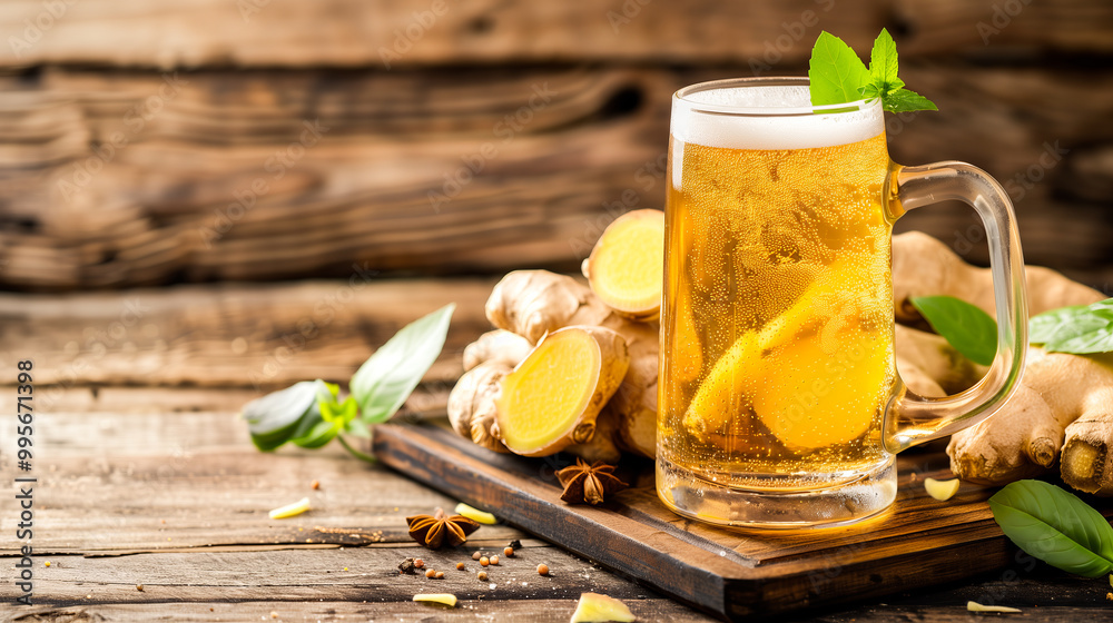 Refreshing Herbal Drink Garnished With Citrus in a Cozy Kitchen Setting Refreshing Herbal Drink Garnished With Citrus in a Cozy Kitchen Setting