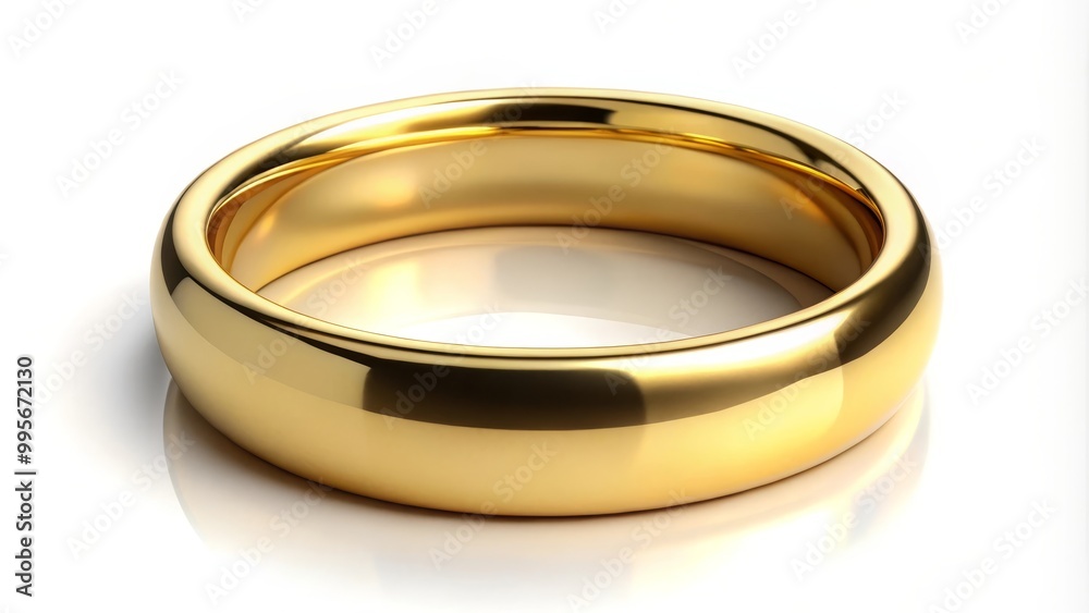 Golden ring is lying on a white background reflecting light Golden ring is lying on a white background reflecting light