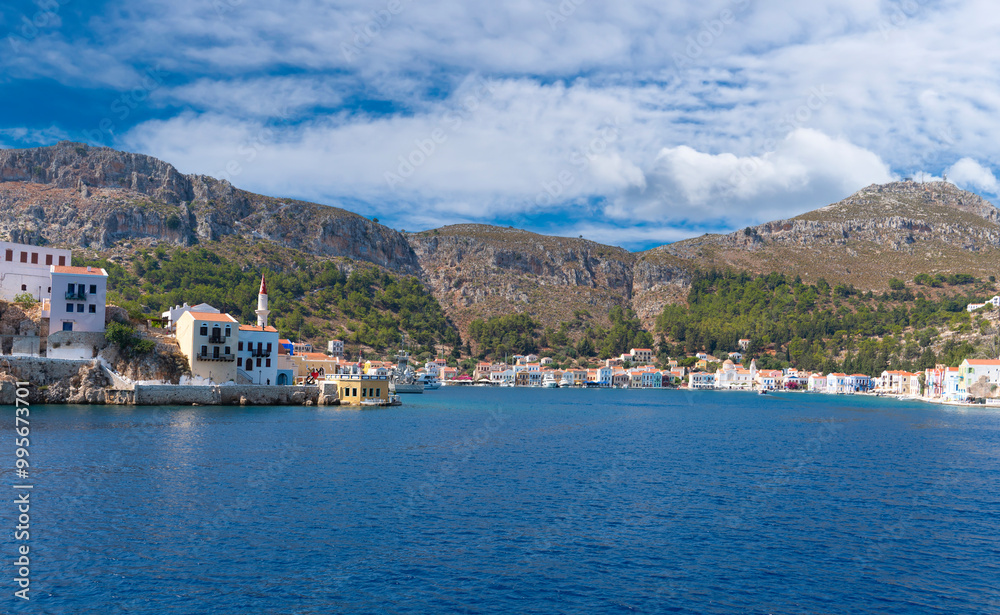 View of Kastellorizo island with Ottoman Mosque, Dodekanisos, Greece View of Kastellorizo island with Ottoman Mosque, Dodekanisos, Greece