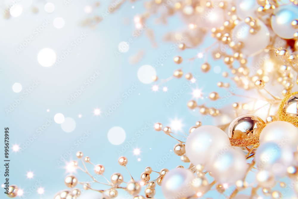 Delicate golden and white orbs blend into a soft blue background, creating a serene and dreamy winter wallpaper perfect for holiday celebrations or seasonal decor Delicate golden and white orbs blend into a soft blue background, creating a serene and dreamy winter wallpaper perfect for holiday celebrations or seasonal decor
