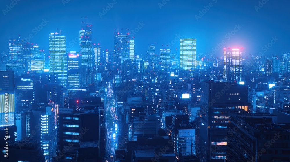 Obraz premium The Night City Skyline View