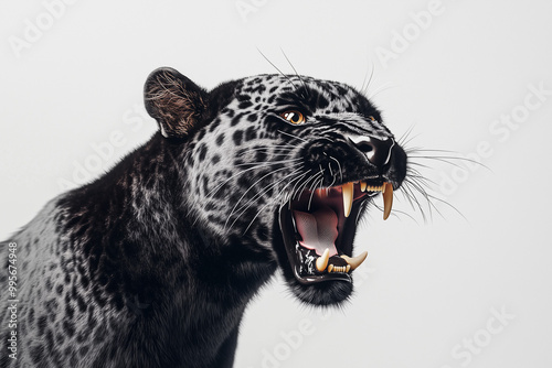 Black Panther Roaring
A fierce black panther baring its teeth in a powerful roar, displaying its predatory nature.
