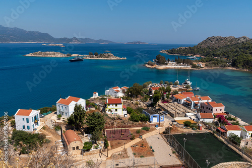 View of the island from the castle on Kastellorizo ​​island, Dodekanisos, Greece photo