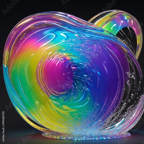 iridescent liquid loaded on abstract background, 3d visualization