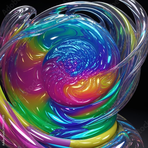 iridescent liquid loaded on abstract background, 3d visualization