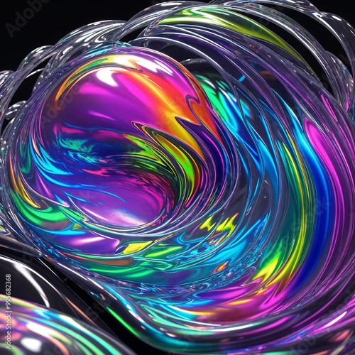 iridescent liquid loaded on abstract background, 3d visualization