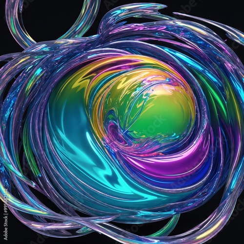 iridescent liquid loaded on abstract background, 3d visualization
