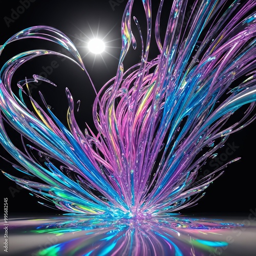 iridescent liquid loaded on abstract background, 3d visualization