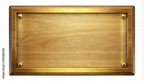 Golden frame is surrounding an empty wooden plaque, creating a sophisticated and elegant backdrop for announcements or presentations