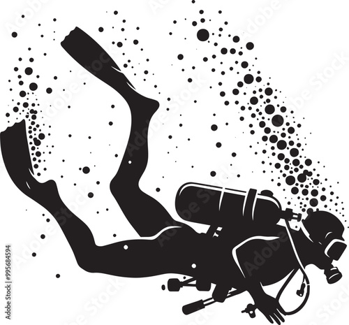 Underwater Scuba Diving silhouette vector illustration isolated on a white background