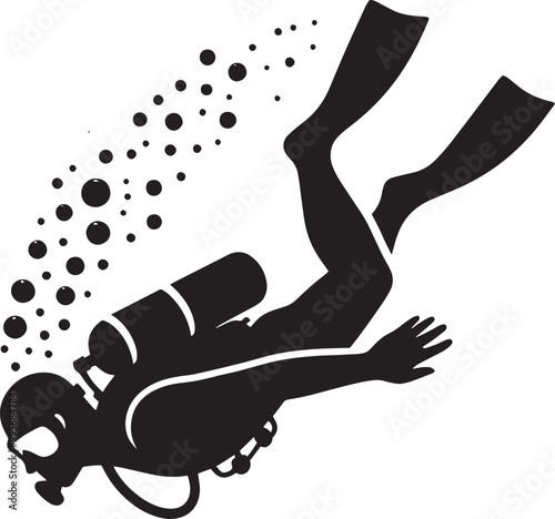 Underwater Scuba Diving silhouette vector illustration isolated on a white background