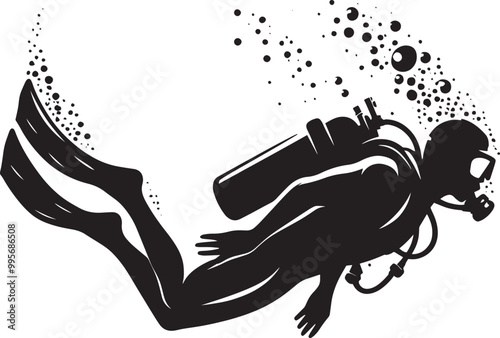 Underwater Scuba Diving silhouette vector illustration isolated on a white background